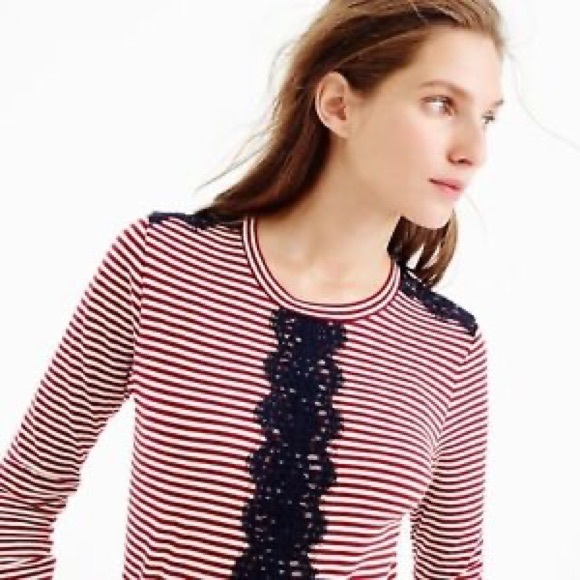 J. Crew Stripe Lace Detail Long Sleeve Tee Size L - Picture 2 of 8